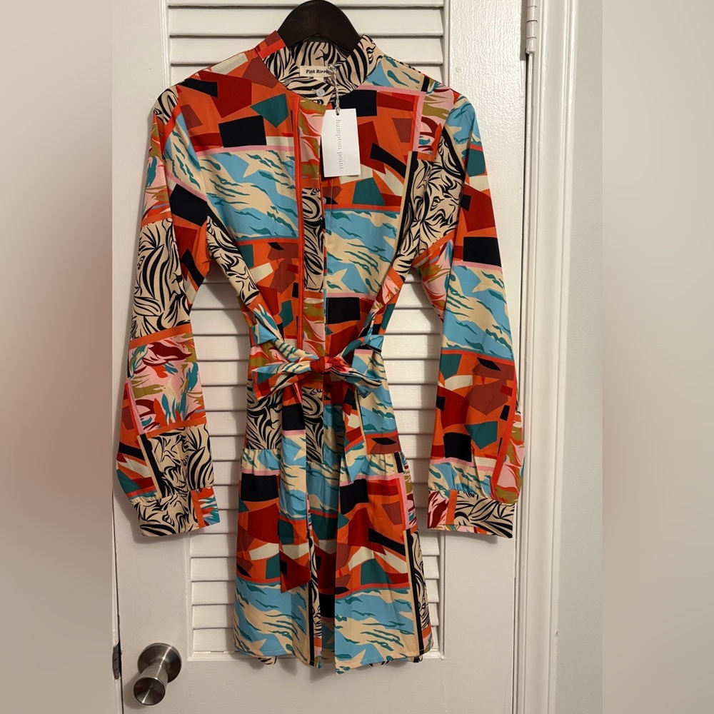 Pink Republic Multi-Color Printed Long Sleeve Tie-Waist Dress